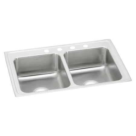 Elkay Lustertone Ss 33X21.2X7.8 Equal Double Bowl Drop-In Sink With Quick-Clip LRQ33214